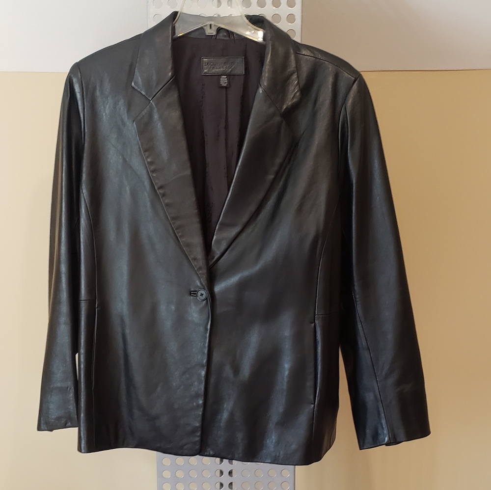 Women's Black 100% Leather Blazer Size 24
